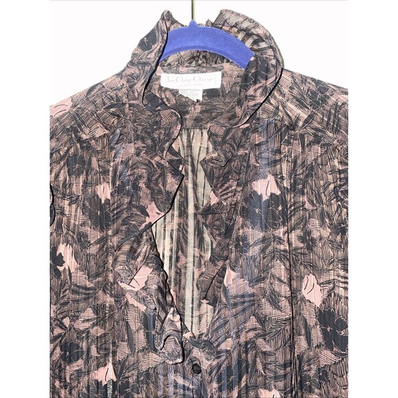 Vintage La Chine Sheer shirt Paisley Stripes Ruffle 14 mob Goth dark whimsical - Picture 2 of 12